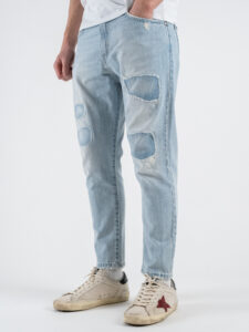 BERNA Jeans cropped chiaro con finte rotture 251049 Azzurro chiaro (2)