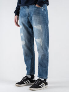 BERNA Jeans slavato con finte rotture 251047 Azzurro (2)