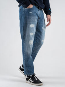 BERNA Jeans slavato con finte rotture 251047 Azzurro (3)