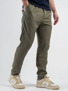 BERNA Pantalone leggero con coulisse in tessuto tencel 251089 Militare (2)