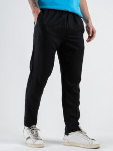 BERNA Pantalone leggero con coulisse in tessuto tencel 251089 Nero (3)