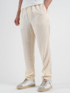 BERNA Pantalone leggero con coulisse in tessuto tencel 251089 Sabbia (2)