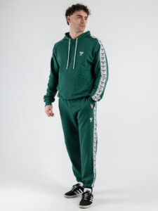 BERNA Pantalone tuta in cotone con banda laterale 251066 Evergreen