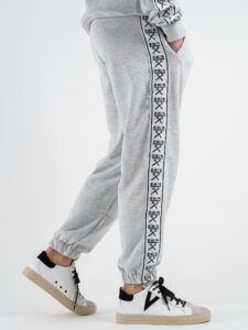 BERNA Pantalone tuta in cotone con banda laterale 251066 Grigio Melange (1)