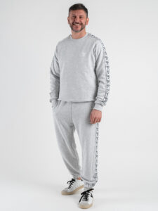 BERNA Pantalone tuta in cotone con banda laterale 251066 Grigio Melange (3)