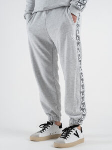 BERNA Pantalone tuta in cotone con banda laterale 251066 Grigio Melange (4)