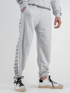 BERNA Pantalone tuta in cotone con banda laterale 251066 Grigio Melange (5)