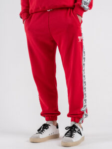 BERNA Pantalone tuta in cotone con banda laterale 251066 Rosso (2)