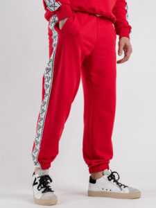 BERNA Pantalone tuta in cotone con banda laterale 251066 Rosso (3)