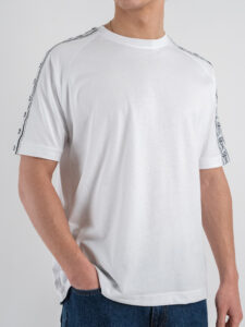 BERNA T-shirt in cotone con banda sulle maniche 251067 Bianco (1)
