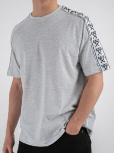 BERNA T-shirt in cotone con banda sulle maniche 251067 Grigio Melange (1)