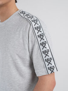 BERNA T-shirt in cotone con banda sulle maniche 251067 Grigio Melange (2)