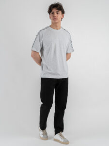 BERNA T-shirt in cotone con banda sulle maniche 251067 Grigio Melange (4)