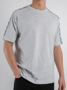 BERNA T-shirt in cotone con banda sulle maniche 251067 Grigio Melange (5)