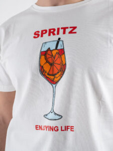 BERNA T-shirt in cotone con spacchi e stampa SPRITZ 251297 Panna (1)