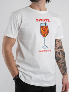 BERNA T-shirt in cotone con spacchi e stampa SPRITZ 251297 Panna (3)