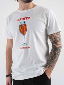 BERNA T-shirt in cotone con spacchi e stampa SPRITZ 251297 Panna (4)