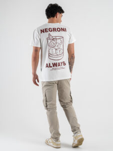 BERNA T-shirt in cotone con stampa NEGRONI 251299 Panna (2)