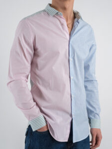 BL11 Camicia in cotone con colletto bicolore rigata 42340630 Verde (1)