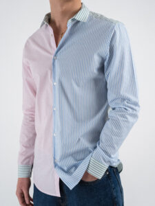 BL11 Camicia in cotone con colletto bicolore rigata 42340630 Verde (2)