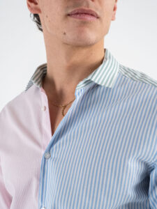 BL11 Camicia in cotone con colletto bicolore rigata 42340630 Verde (3)