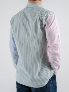 BL11 Camicia in cotone con colletto bicolore rigata 42340630 Verde (5)