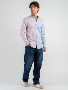 BL11 Camicia in cotone con colletto bicolore rigata 42340630 Verde (6)