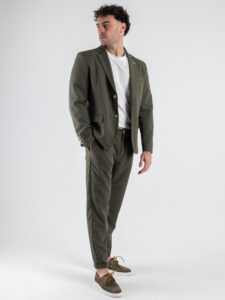 BL11 Pantalone chinos da abito con bottone e coulisse in vita BL250857 Militare (1)