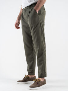 BL11 Pantalone chinos da abito con bottone e coulisse in vita BL250857 Militare (2)