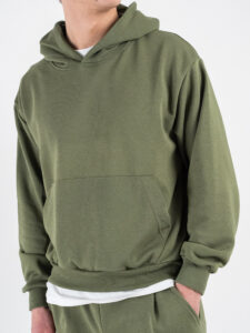 Completo tuta over leggero con felpa cappuccio boxy fit + pantalone baggy AD2122 Muschio (4)
