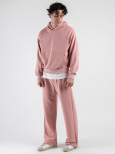Completo tuta over leggero con felpa cappuccio boxy fit + pantalone baggy AD2122 Rosa (2)