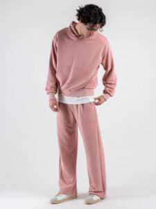 Completo tuta over leggero con felpa cappuccio boxy fit + pantalone baggy AD2122 Rosa (3)