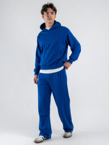 Completo tuta over leggero con felpa cappuccio boxy fit + pantalone baggy AD2122 Royal (4)