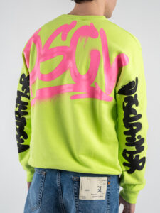 DISCLAIMER Felpa girocollo con logo frontale e scritta posteriore 25EDS54826 Giallo Lime (3)