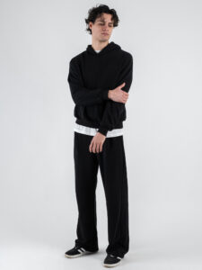ESTASI Completo tuta over leggero con felpa cappuccio boxy fit + pantalone baggy AD2122 Nero (2)