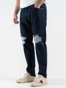 ESTASI Jeans blu 100% cotone con rotture e corto alla caviglia GUARDIOLA Blu scuro (2)