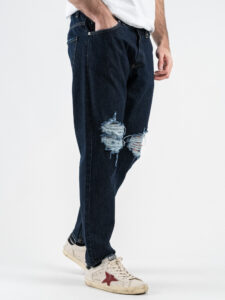 ESTASI Jeans blu 100% cotone con rotture e corto alla caviglia GUARDIOLA Blu scuro (3)