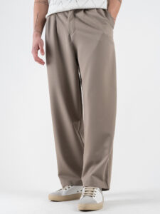 ESTASI Pantalone leggero gamba larga con elastico in vita YAMAL Fango (1)
