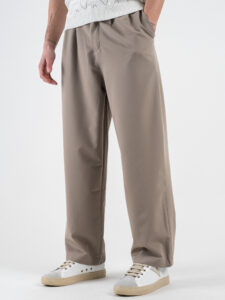 ESTASI Pantalone leggero gamba larga con elastico in vita YAMAL Fango (3)