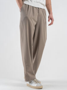 ESTASI Pantalone leggero gamba larga con elastico in vita YAMAL Fango (5)