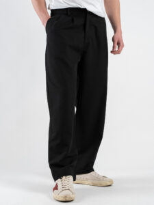 ESTASI Pantalone leggero gamba larga con elastico in vita YAMAL Nero (1)