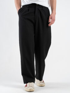 ESTASI Pantalone leggero gamba larga con elastico in vita YAMAL Nero (3)