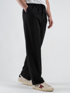 ESTASI Pantalone leggero gamba larga con elastico in vita YAMAL Nero (4)