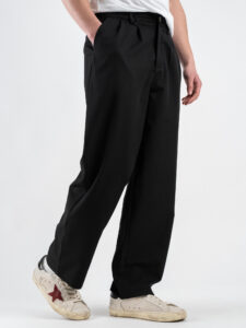 ESTASI Pantalone leggero gamba larga con elastico in vita YAMAL Nero (5)