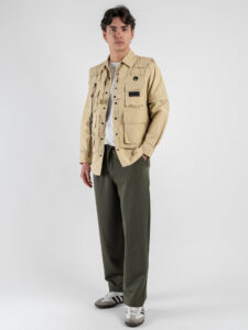 ESTASI Pantalone leggero gamba larga con elastico in vita YAMAL Verde Militare (2)