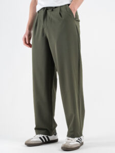 ESTASI Pantalone leggero gamba larga con elastico in vita YAMAL Verde Militare (3)
