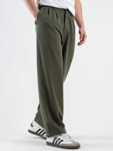 ESTASI Pantalone leggero gamba larga con elastico in vita YAMAL Verde Militare (5)