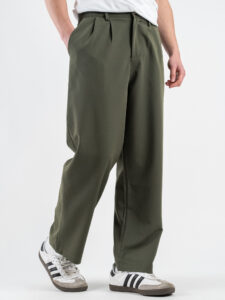 ESTASI Pantalone leggero gamba larga con elastico in vita YAMAL Verde Militare (6)