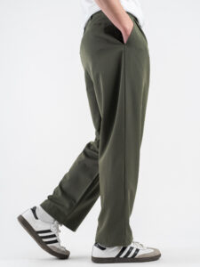 ESTASI Pantalone leggero gamba larga con elastico in vita YAMAL Verde Militare (7)