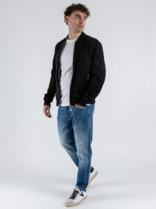 GIANNI LUPO Bomber in ecocamoscio con polsini e collo in maglia GL9730L Nero (2)